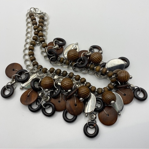 Wood Beads Silver Tone Boho Statement Necklace - Picture 8 of 8